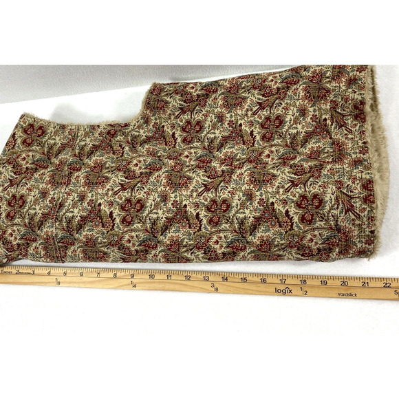 Cambridge Dry Goods Corduroy Vest Womens Large Tan Red Floral Faux Fur Button Up - Picture 8 of 10